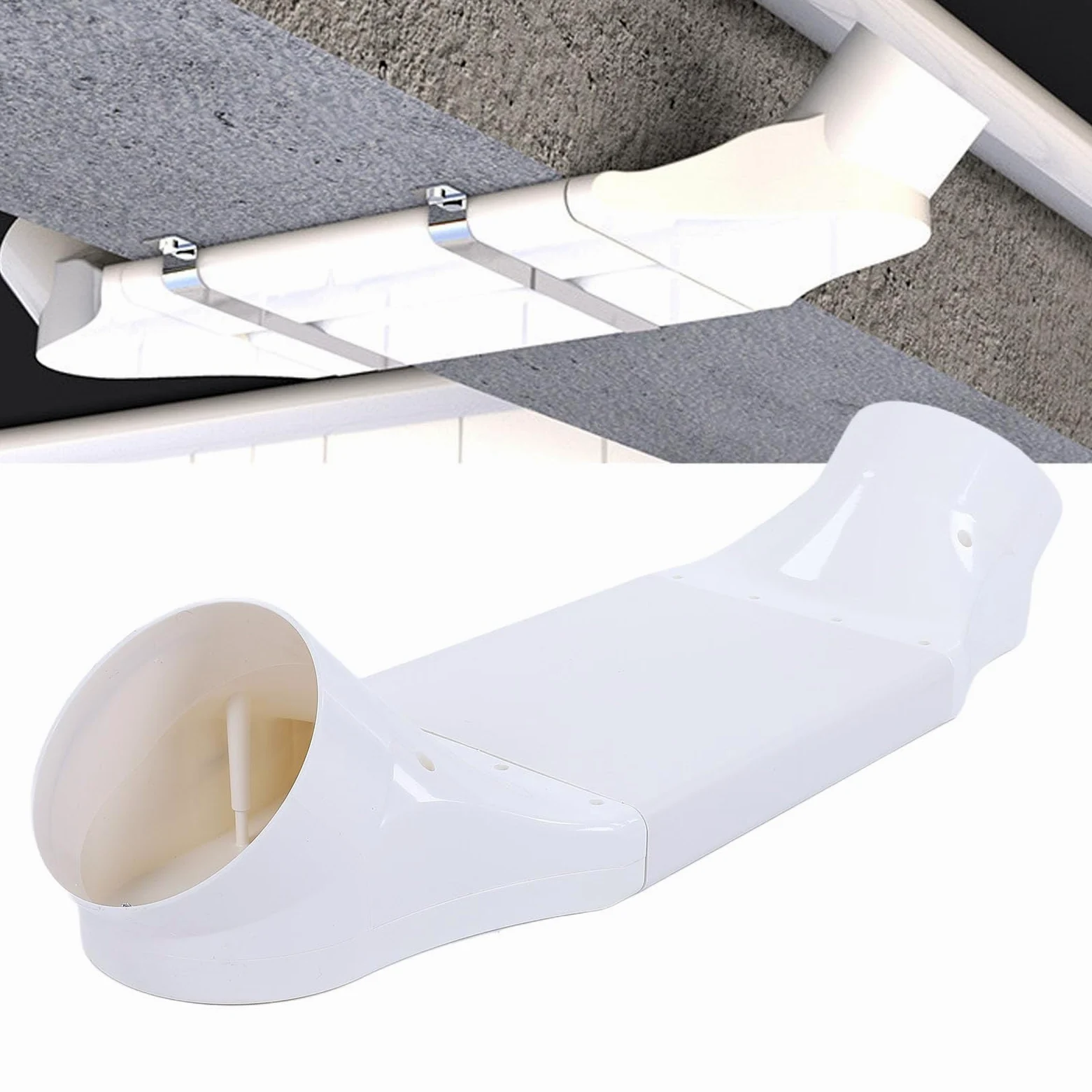 Fafeicy Kit de Transición de Conducto ABS de 200mm, Adaptador Redondo a Plano, Tubo de Cruce de Haz sin Taladro para de Ventilación de Secadora en Lavandería Doméstica
