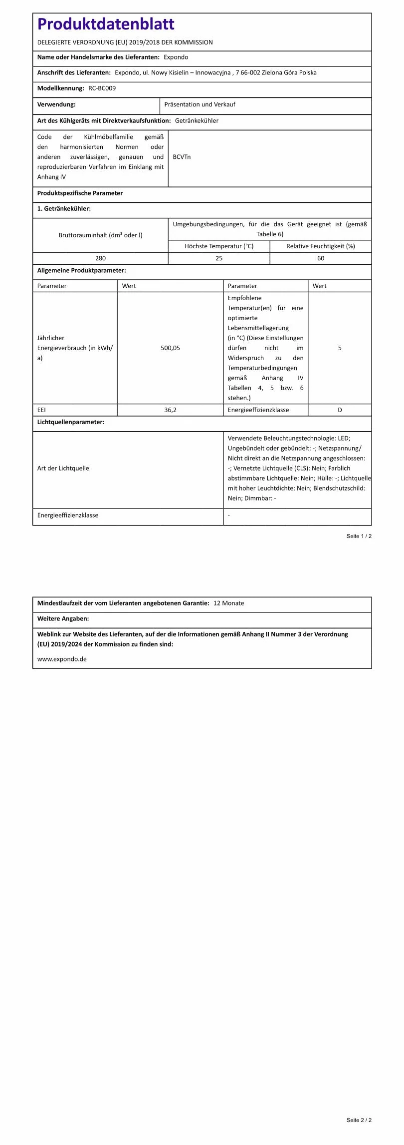 Royal Catering Nevera Expositora de Bebidas para Hostelería RC-BC009 (Volumen: 318 L, Puerta de vidrio templado de doble pared, 2 - 10 °C)