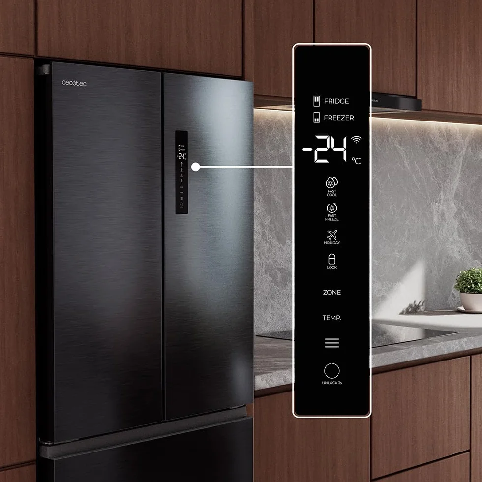 Cecotec Frigorífico Puerta Francesa Total No Frost Bolero CoolMarket F2D 403 Inox E, Extra Capacidad Max 403 L, Alto 176 cm y 70 cm Ancho, Cajón FreshNessFlexHub, Compresor Inverter, ATT Antibacterias