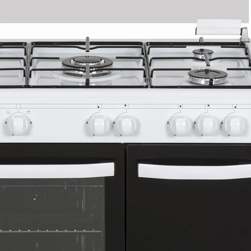 Svan Cocina Gas Butano 5 Zonas de Cocción, Horno 59 L, Blanco SKGW5900PB. Control Manual, Quemador WOK triple llama, 2 Programas de Cocción, Cristal en Puerta de Doble Capa, Tapa Abatible