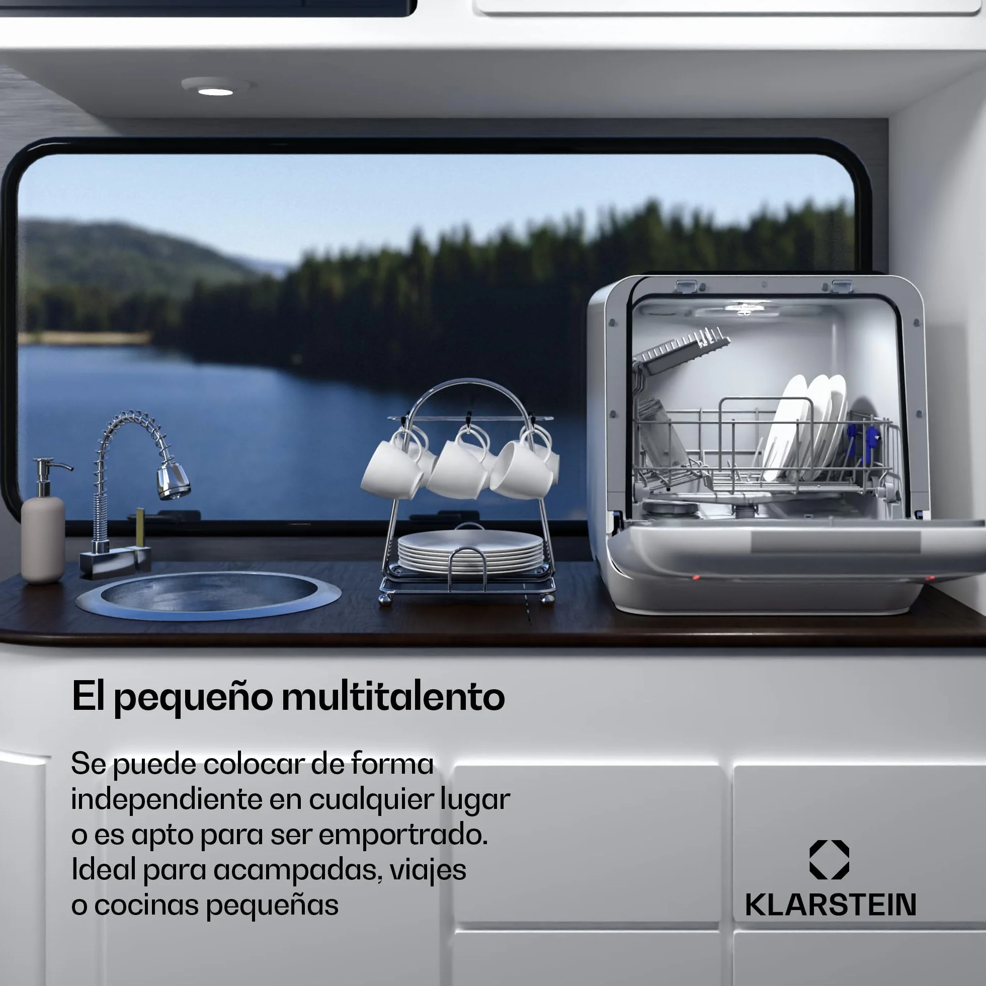 Klarstein Aquatica Mini Lavavajillas Compacto 2 Cubiertos 5L 3 Programas Portátil Sobremesa 58dB
