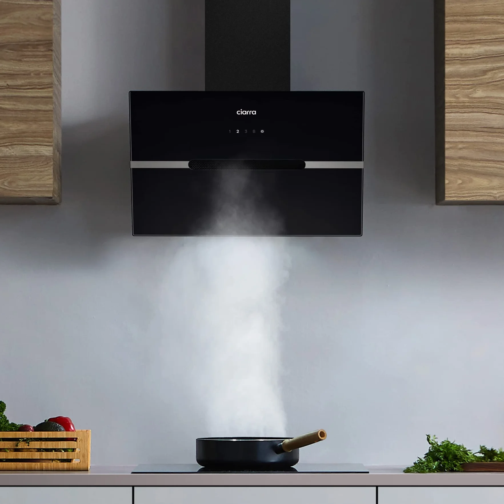 CIARRA CBCB6736F Campana Extractora 60cm CLase A+++ Wi-Fi App Touch-Booster Evacuación al Exterior y Recirculación Interna por Filtro de Carbón CBCF003