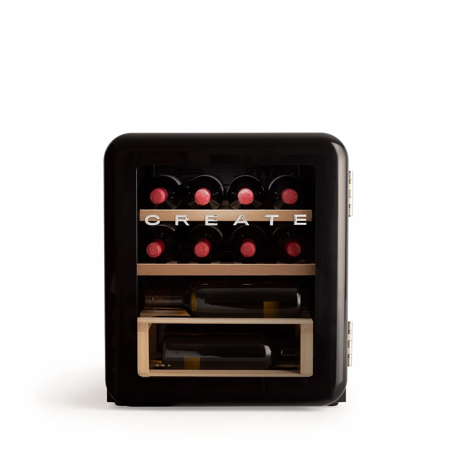 CREATE / WINECOOLER RETRO M/Vinoteca eléctrica de 12 botellas negro/Diseño Retro. temperatura regulable. 48L. botellas 75cl. Eco Friendly. 44x47.5x50 cm