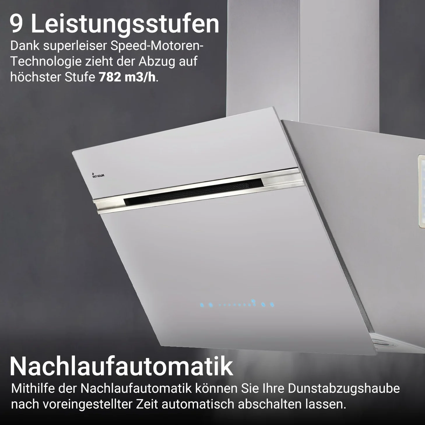 KKT KOLBE A+++ Campana extractora de 60 cm 782 cbm/h, recirculación, sin cabeza, campana de pared | cristal blanco plateado | automático | aplicación WiFi inteligente | SensorTouch | iluminación LED