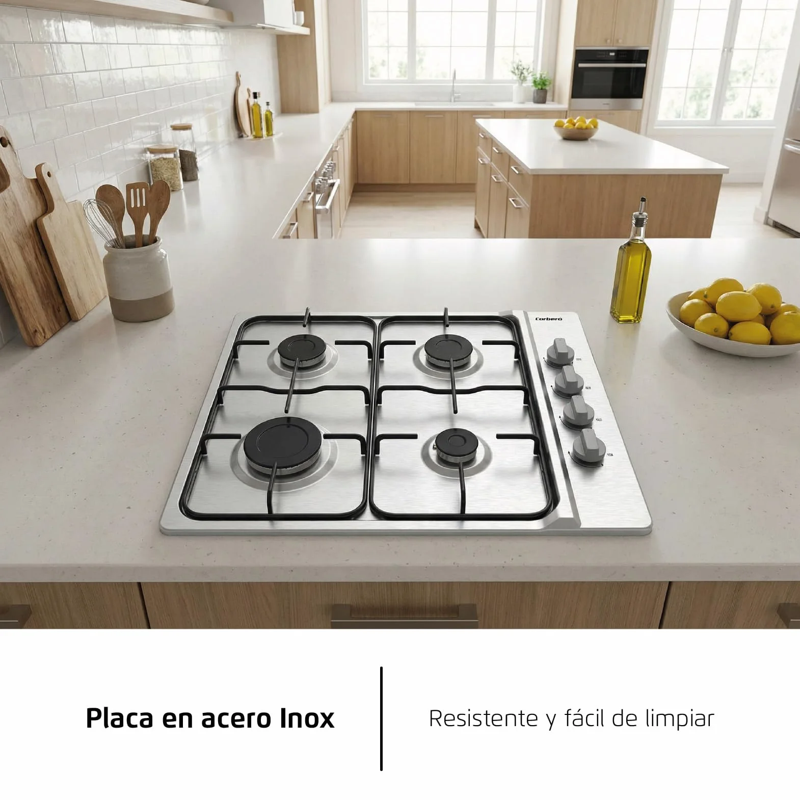 Corberó Placa de Gas CPGS423X 4 Fuegos 7,5 KW Inox