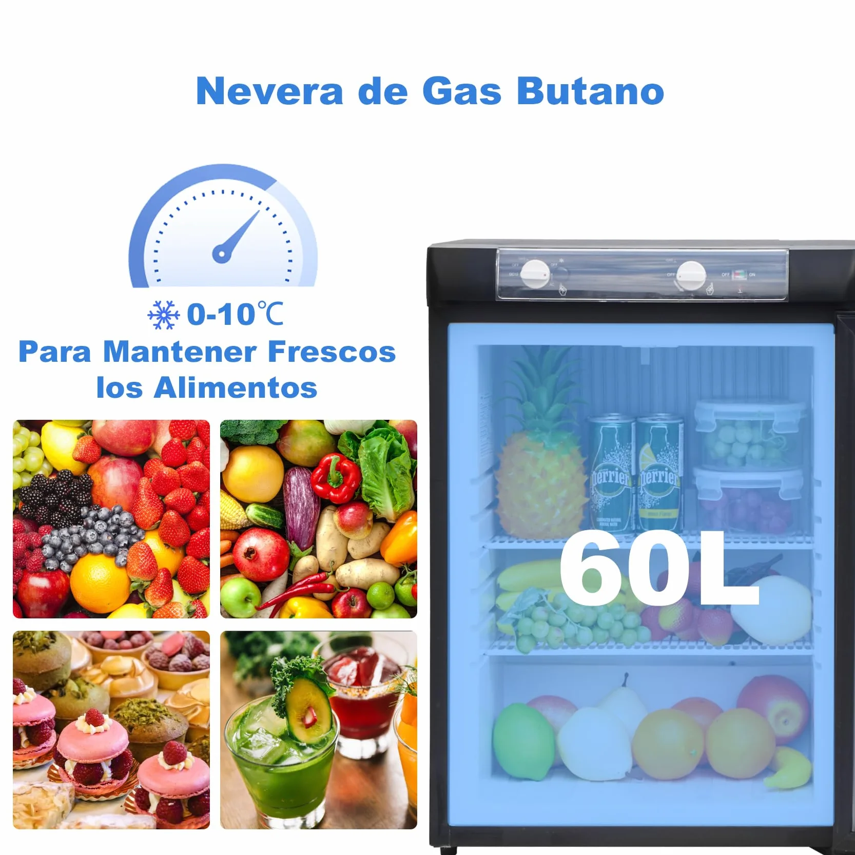 Nevera Trivalente 40L, Nevera de Gas Butano 12V 220V Gas, Nevera a Gas Butano para Camper, Camping, Camion, Furgoneta, Silencioso, Negro