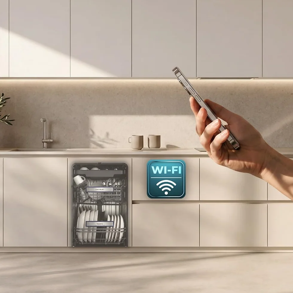 Cecotec Lavavajillas 45 cm Integrable Bolero Aguazero 45100 Full-BI Connected. 11 Cubiertos, 10 Programas, Inverter Plus Duo, Panel Táctil, WiFi, Smart Wash, O2Dry, Super Dry, FloorView Light