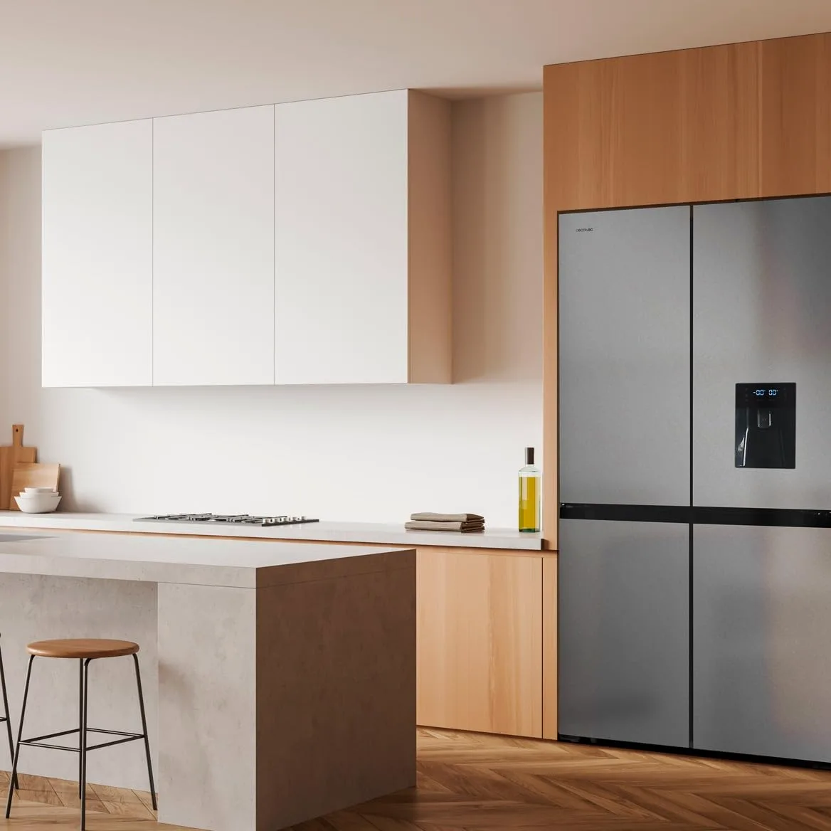 Cecotec Frigorífico Puerta Francesa Inox con Dispensador de Agua de 506L Bolero CoolMarket FD 510 WD Inox E. 183 cm de Alto, 84 cm de Ancho, Motor Inverter Plus, Bajo Consumo, Total NoFrost