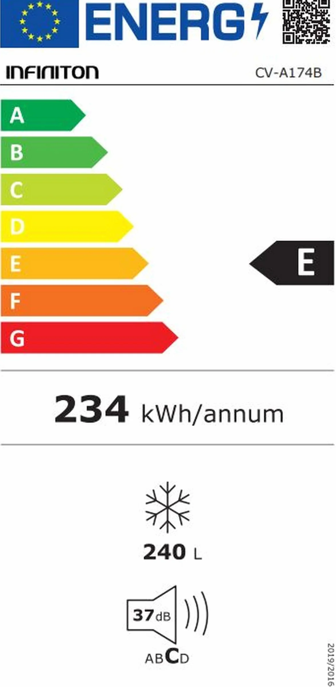 INFINITON Congelador Vertical CV-A174B, 240 Litros, 172 cm de Altura, No Frost Total, Fast freezing, Función Eco-Smart, Puerta reversibles, E, Blanco