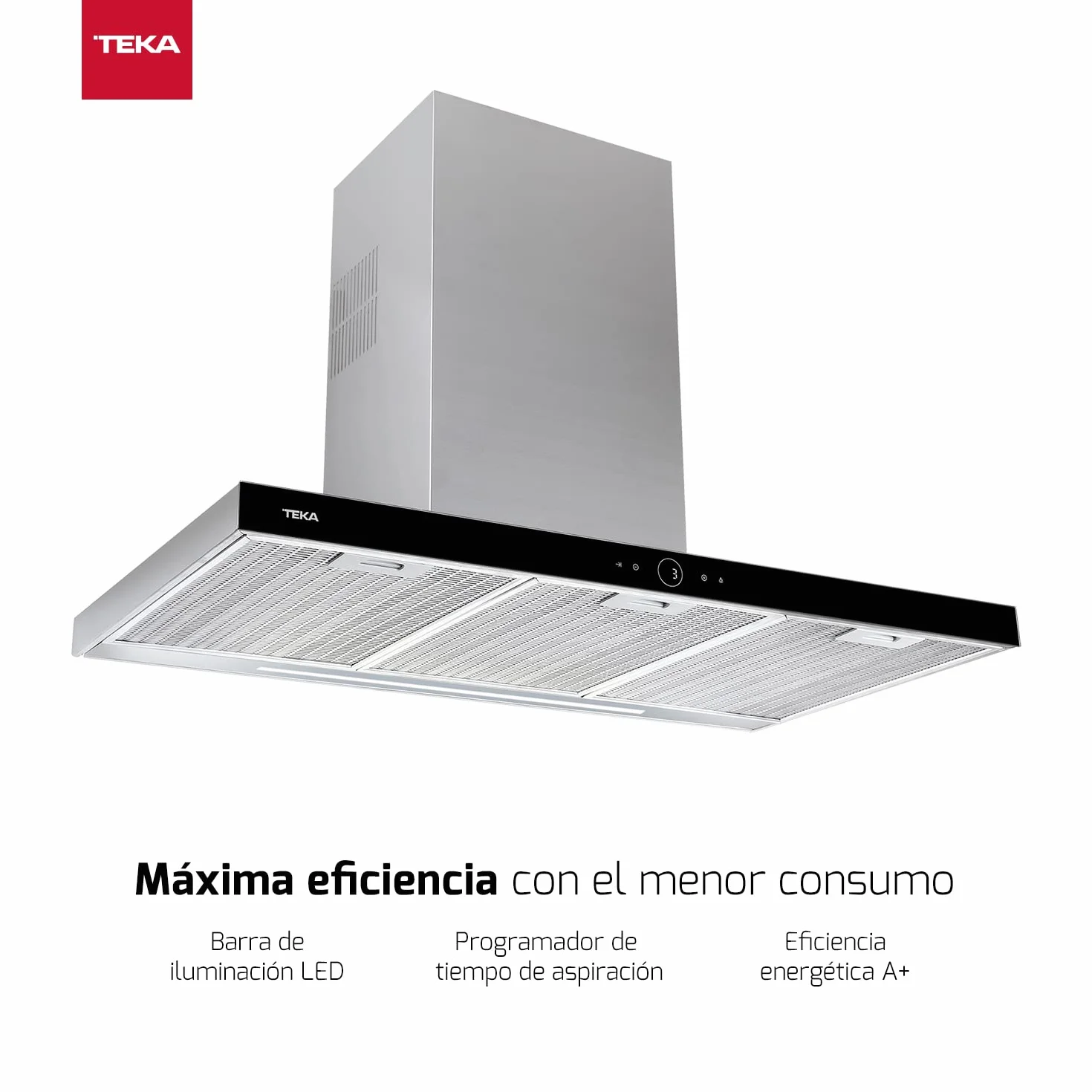 TEKA Campana Extractora Horizontal 90 cm A+ Motor EcoPower, 4 Velocidades Aspiración máx. 701 m3/h Ruido máx. 69 dBA LED Touch Control, DLH 986 T