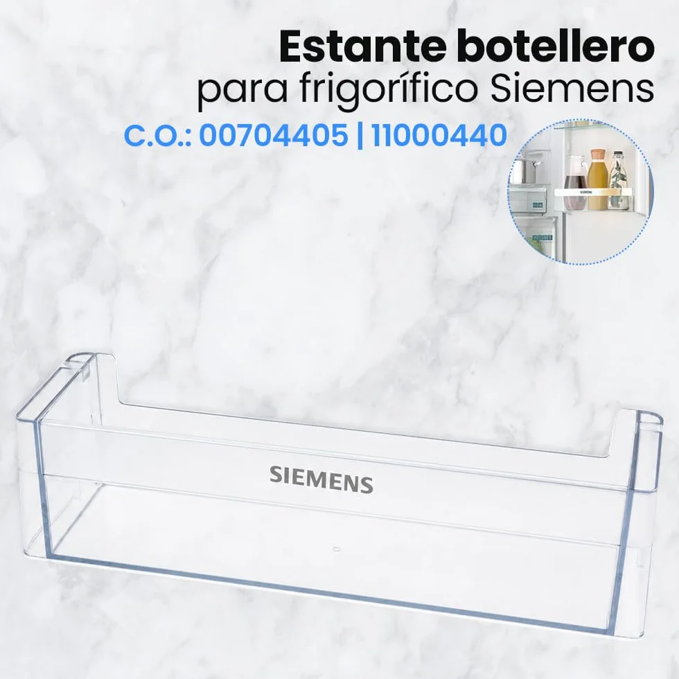 Anakel Home Estante Botellero 00704405 Compatible con Frigoríficos Siemens, Bosch KG36VVW305 | Recambio Puerta Nevera | 44 x12,2 x10 cm | Fácil Instalación | Repuesto Original de Alta Calidad