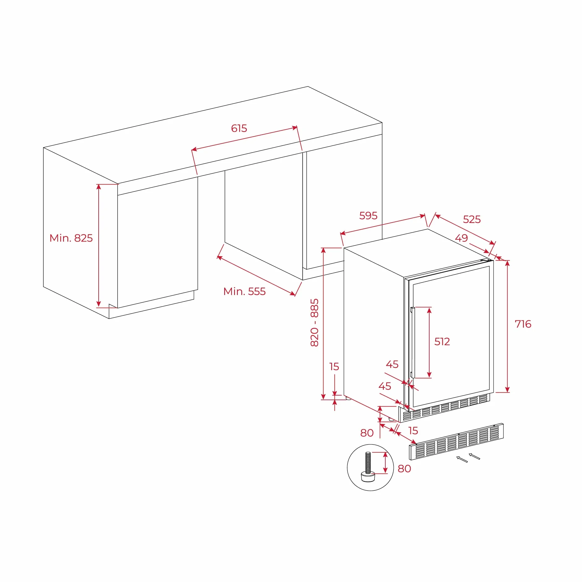 Teka Vinoteca Integrable 46 Botellas, Iluminación LED, Control Electrónico de Temperatura, Capacidad Total 150/134 Litros, Puertas Reversibles, Patas Regulables, Modelo RVU 20046 GBK