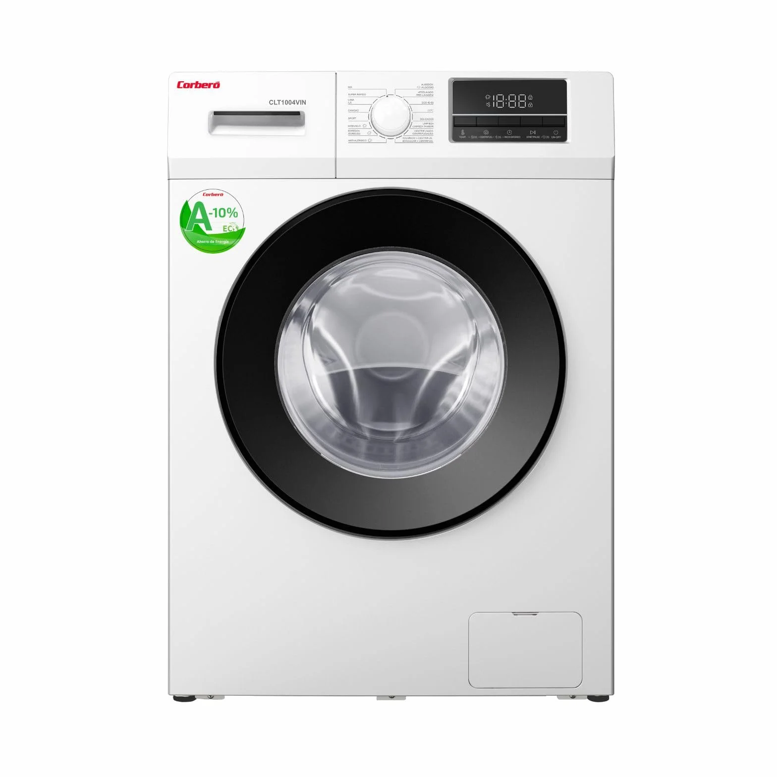 Corbero - Lavadora Carga Frontal Premium10 Kg | CLT1004VIN |1400 Rpm Motor Inverter | 16 Programas con Vapor | Inicio diferido 3-24 Horas | Lavado Rápido | Puerta XXL | E.Energética A | Blanco