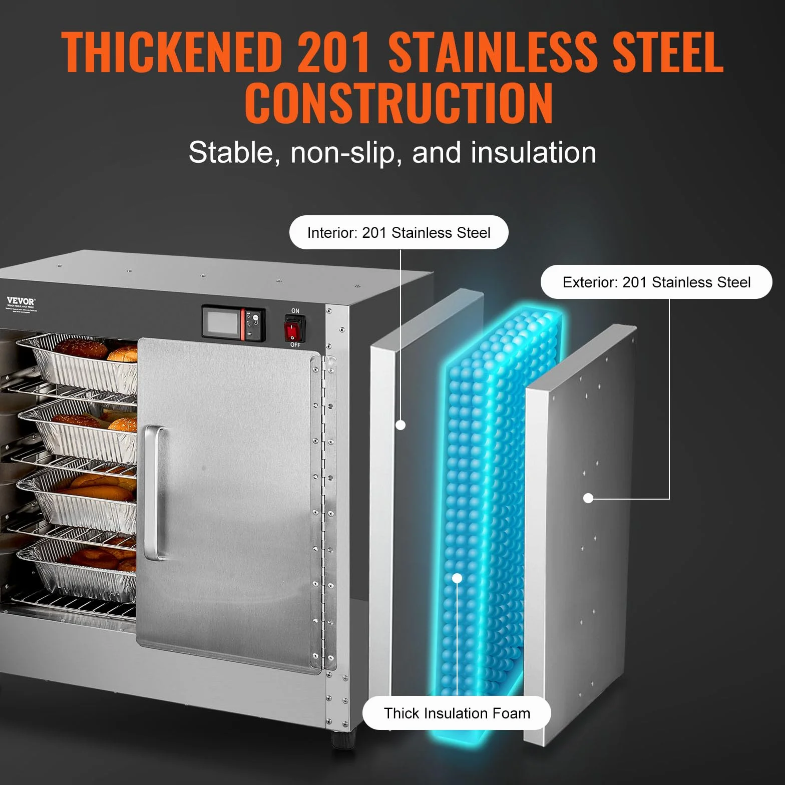 VEVOR Calentador de Alimentos Tipo Caja Caliente, 4 Niveles con Bandeja de Agua, 4 Bandejas, Puerta Doble y Estantes Ajustables, Acero Inoxidable, Ideal para Almacenar Pizza, Pollo, Restaurante, 850 W