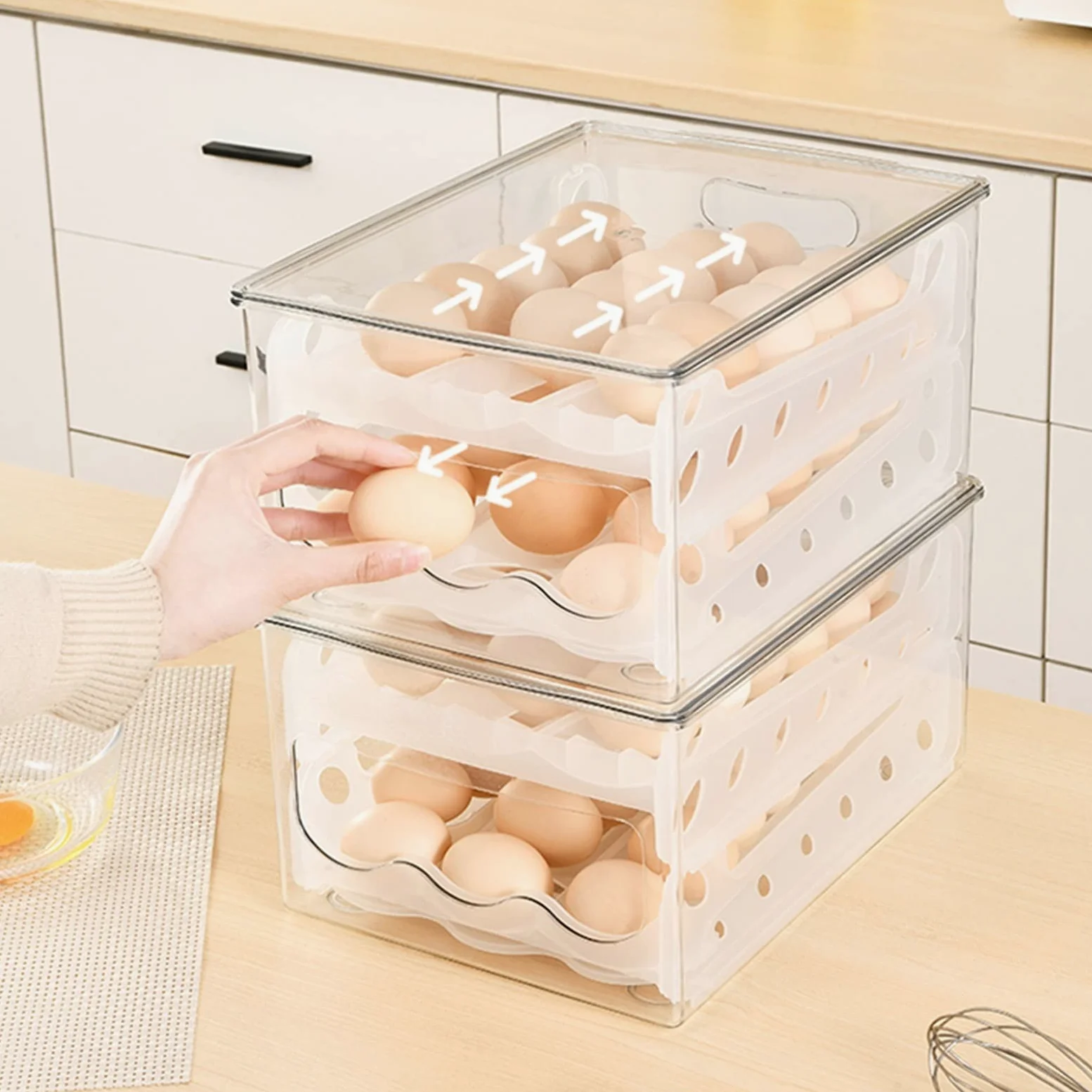 Caja de Huevos para Nevera, Caja de Almacenamiento Deslizante automática, organizadores de Nevera, Soporte para Huevos, contenedor, cajón de Nevera, Caja de Huevos apilable