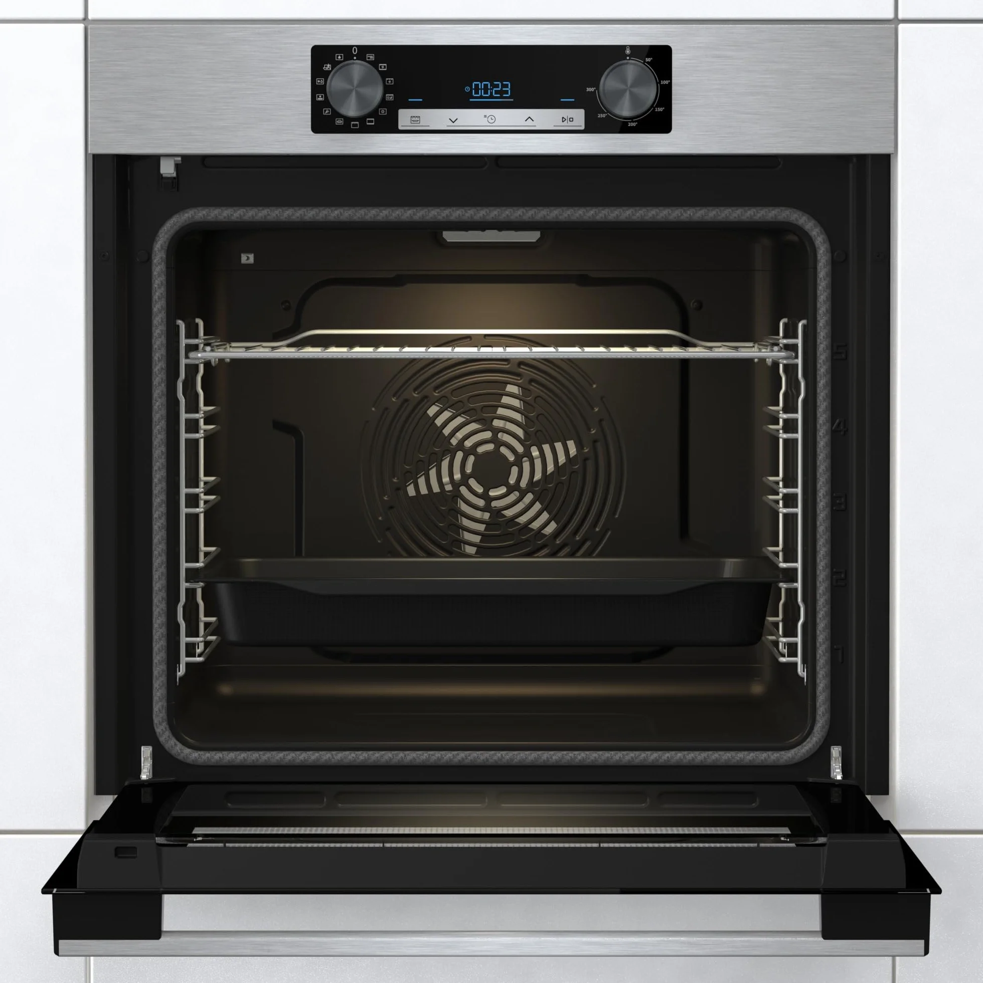 Hisense BI64211PX Horno Multifunción Pirolítico + Función Freidora de Aire sin Aceite, Gran Capacidad 77L,Cocción Simultanea 5 Niveles, ventilador XXL, Pizza mode 300º, Puertas removibles Inox