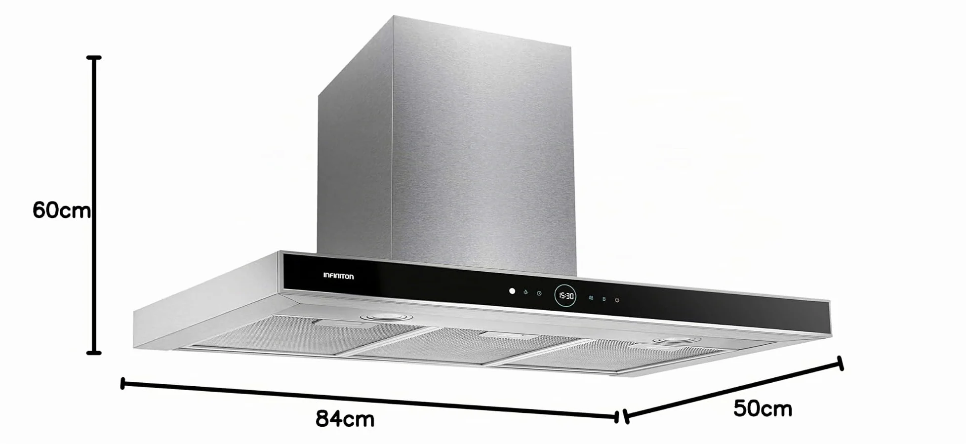 INFINITON | CMPT-CLR60S - CAMPANA EXTRACCION | Campana T Invertida | Potencia Extracción 800m³/hC | Control Remoto | Luces LED | 4 Niveles Potencia | Filtros Alumio | Nivel de Ruido 63dB | Ancho 60CM