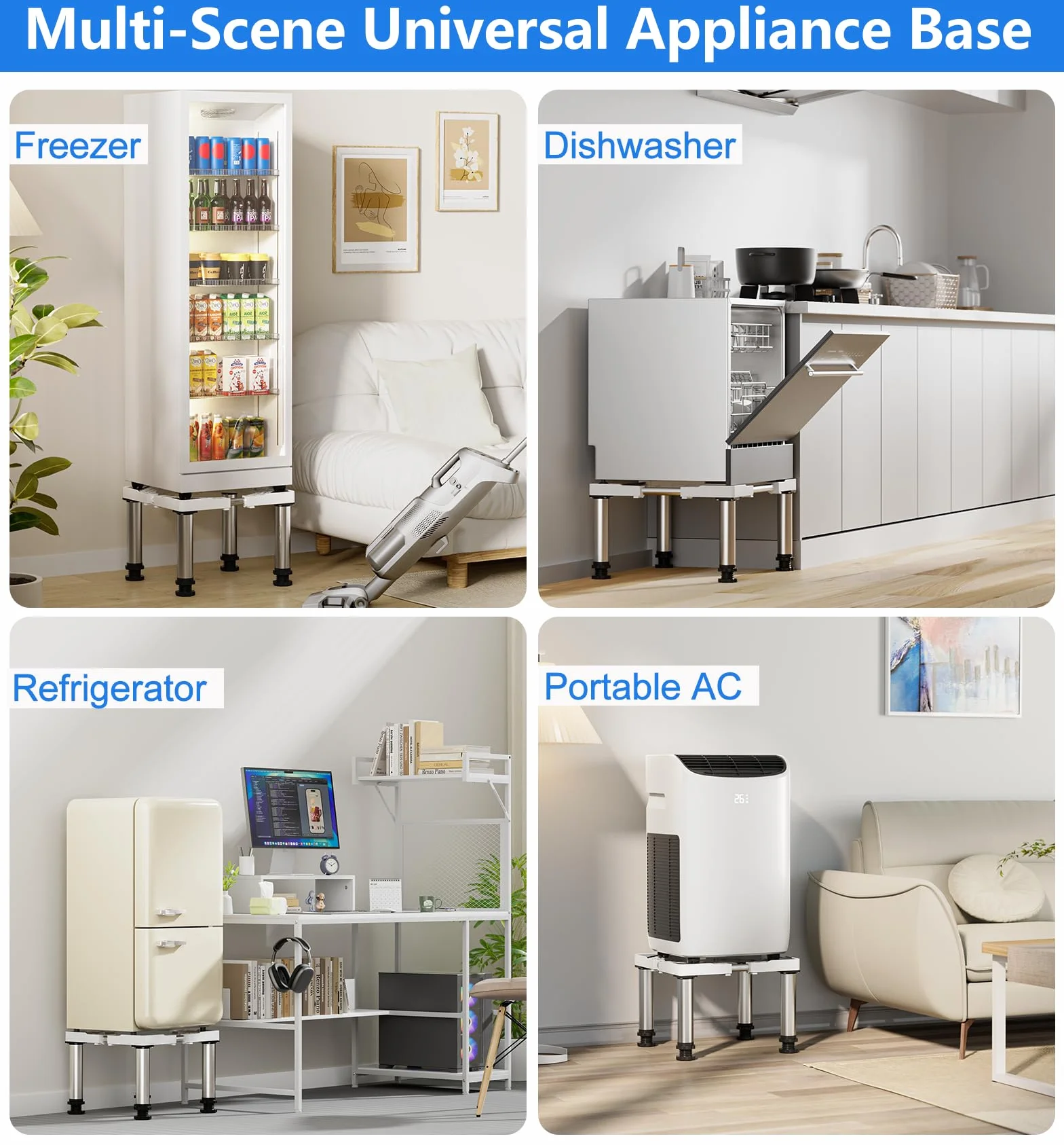 DEWEL Base para Refrigerador altura 28-31cm Ajustable Base Lavavajillas Base para Soporte Frigorifico Congelador Gabinete de Cocina y Electrodomésticos Estáticos, Largo/Ancho 45-67cm, Blanco