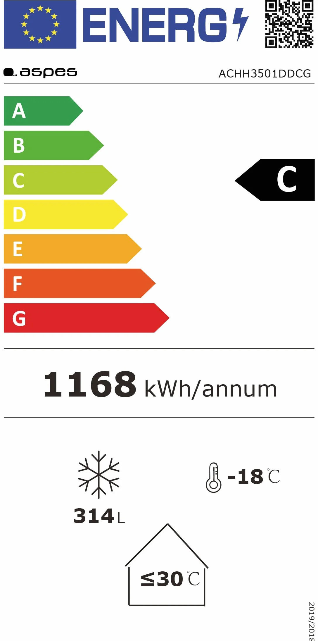 Aspes Congelador Horizontal Horeca Blanco ACHH3501DDCG. Capacidad 312 Litros, 1 Cesta, Bajo Nivel Sonoro, Eficiencia Energética Clase E
