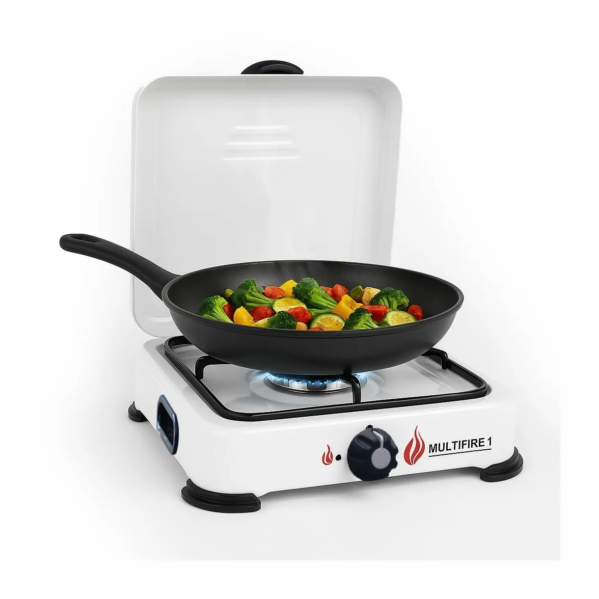 INTEC - Cocina de gas portátil de 1 quemador 1500W Cocina de gas butano o propano Tapa lacada blanca