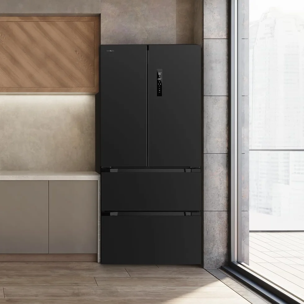 Cecotec Frigorífico puerta francesa Bolero CoolMarket FD 436 Dark E. Compresor Inverter Plus Frigorífico 4 Puertas Estilo Francés Dark 183X84Cm, 510L, No Frost, Clase Energética E, Metal Cooling