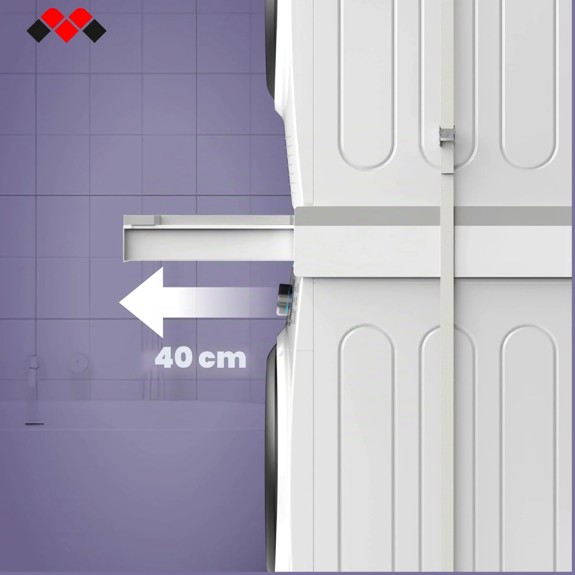 Meliconi Torre Duo, Kit Apilamiento Lavadora Secadora 2 en 1 | Premontado, con Estante de Apoyo y Compartimento de Almacenamiento, Cinta de Seguridad, Capacidad 250kg, Made in Italy, Negro