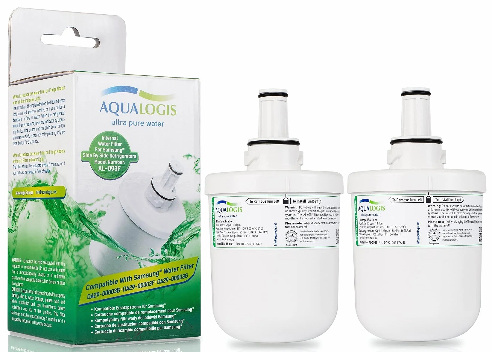 2 filtros compatibles AL-093F sustituye a SAMSUNG Aqua-Pure Plus DA29-00003F / DA29-00003G - (modelo antiguo) DA29-00003A / DA29-00003B / filtros de nevera