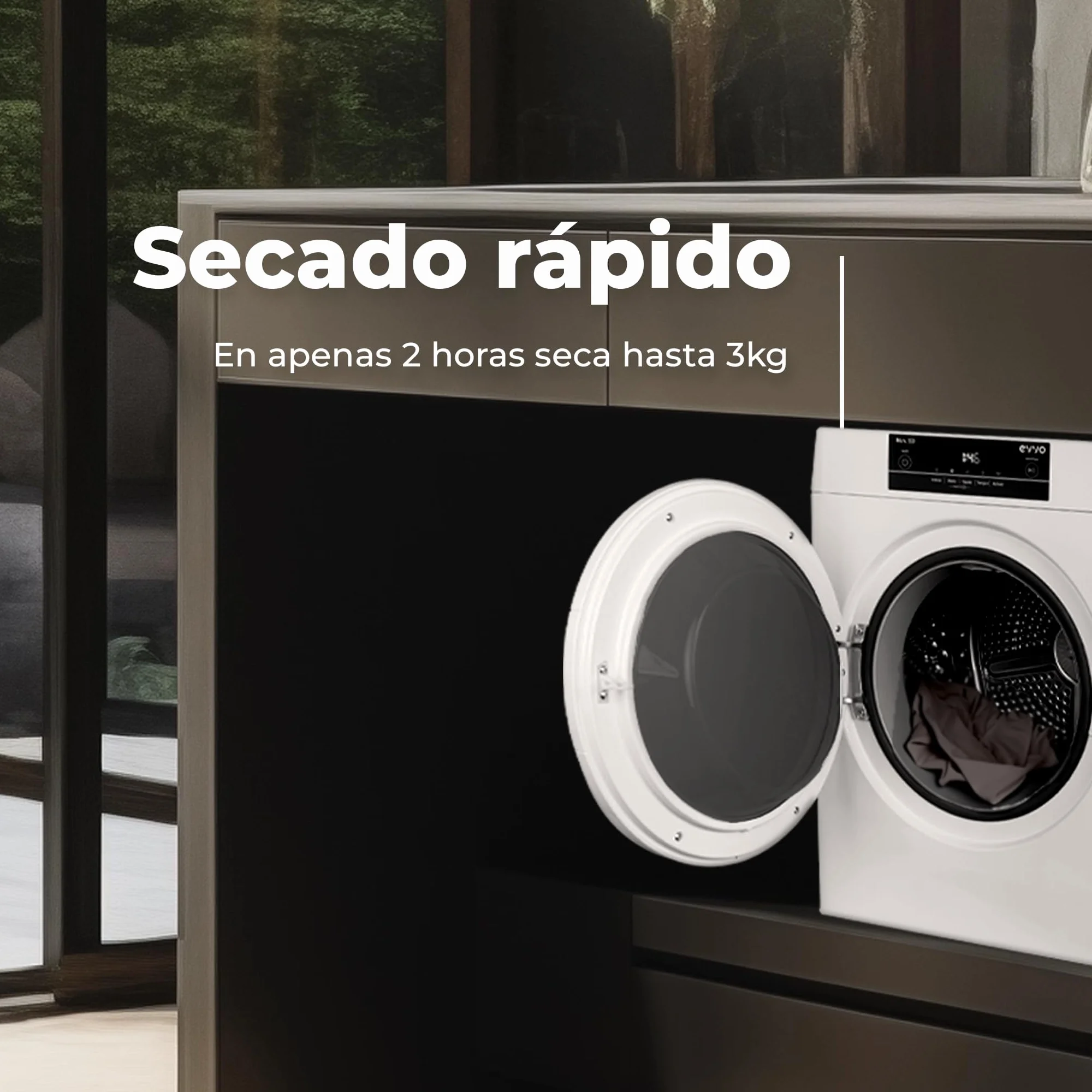 EVVO Secadora De Ropa Mini S3 3kg Portátil Airfresh Sensor Humedad Sin Instalación Blanco
