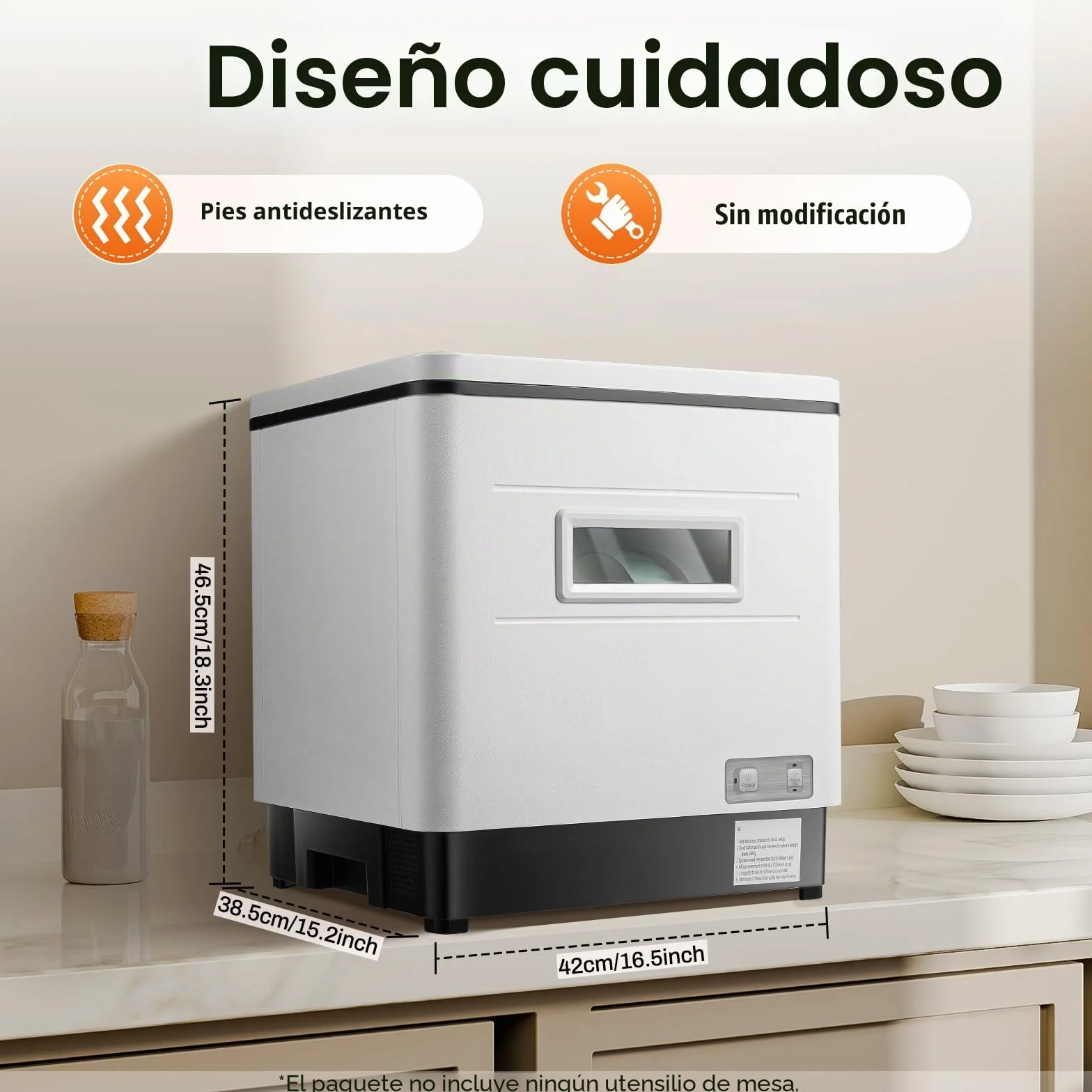 Mini lavavajillas de mesa blanco, 6 juegos de vajilla de capacidad, 55 dB silencioso, compacto con programa rápido y modo ECO, sin montaje, ideal para cocina/autocaravana