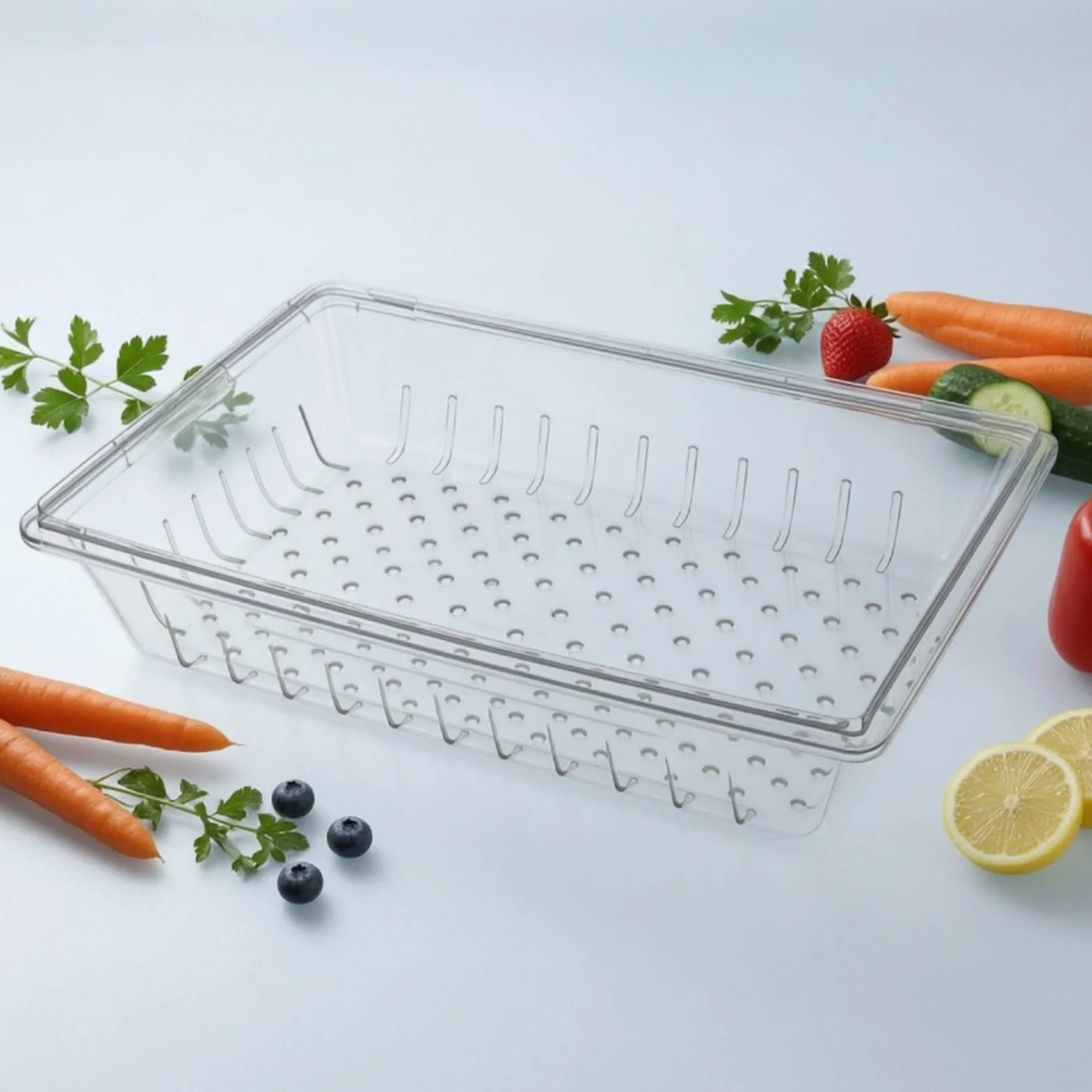 rockible Organizador Nevera con Tapa Engrosado Organizador Nevera Recipien con Tapa para Cocina, 65.5cm X 45.5cm X 16.5cm, 32L, Caja De Almacenamiento Rectangular Baja Grande