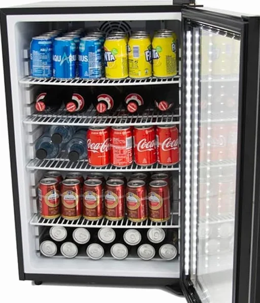 MBH - Nevera expositora profesional 120 litros con puerta de cristal para hostelería. Frigorífico expositor botellero pequeño para bebidas.