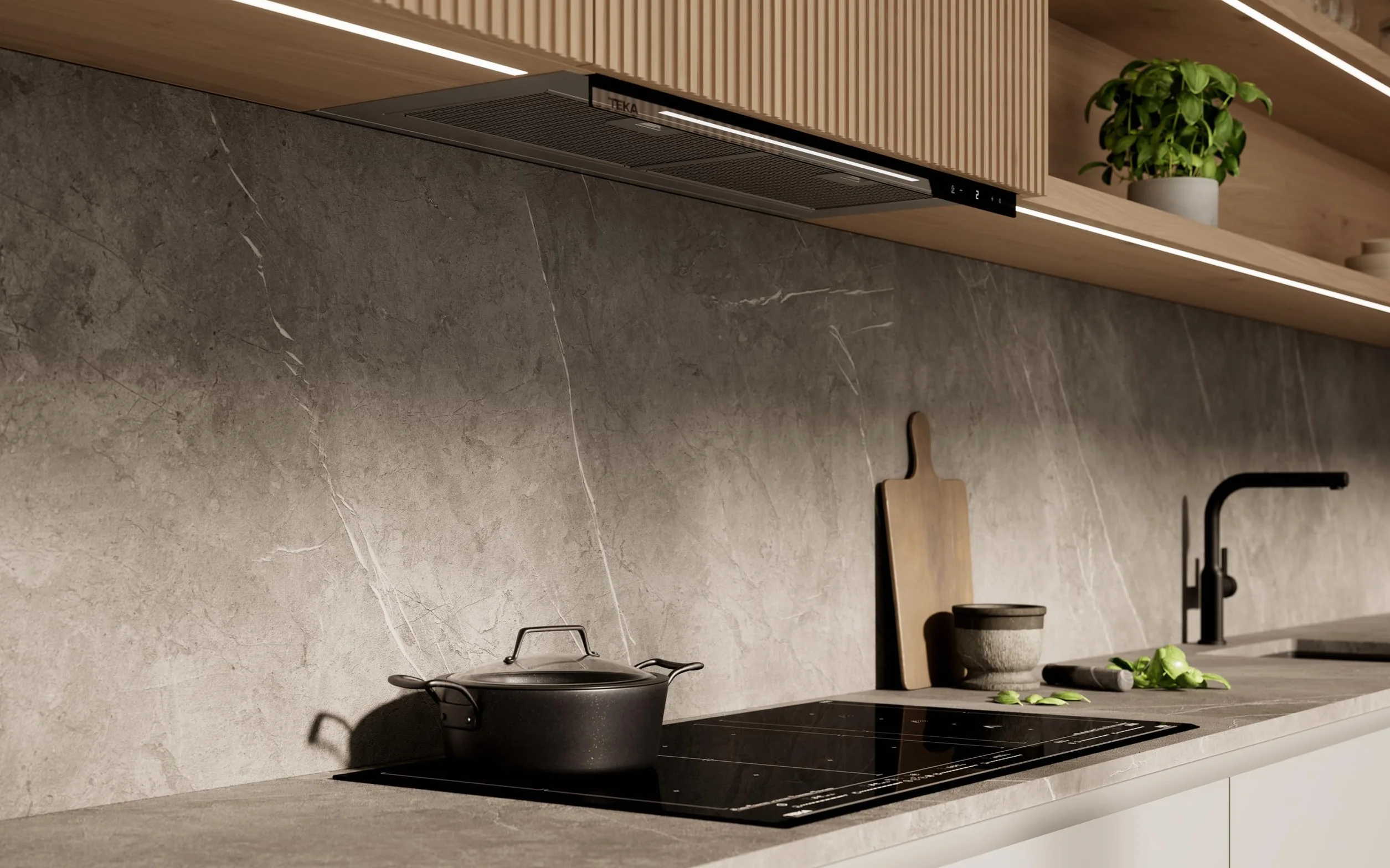TEKA Campana Extractora Integrada 90 cm, 3 Velocidades + 1 Intensiva, Motor EcoPower, Iluminación LED, Filtros Metálicos, Recirculación, Clase Energética A+, Integra GFI 97350 EOS BK