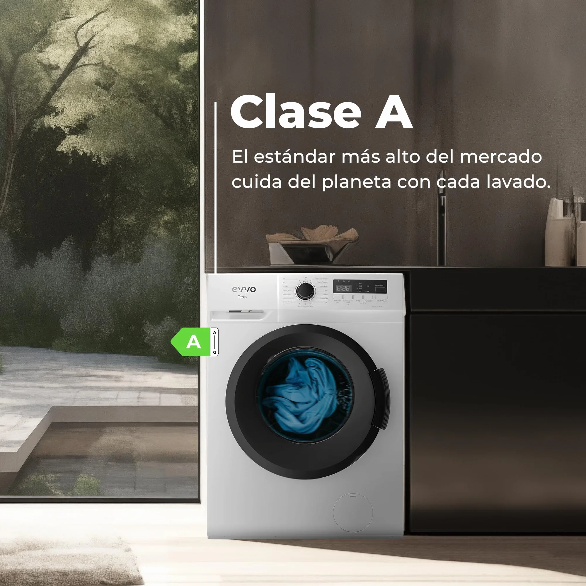 EVVO Lavadora Carga Frontal 7kg 1400 rpm Motor Inverter Clase A Vapor Blanco 40cm