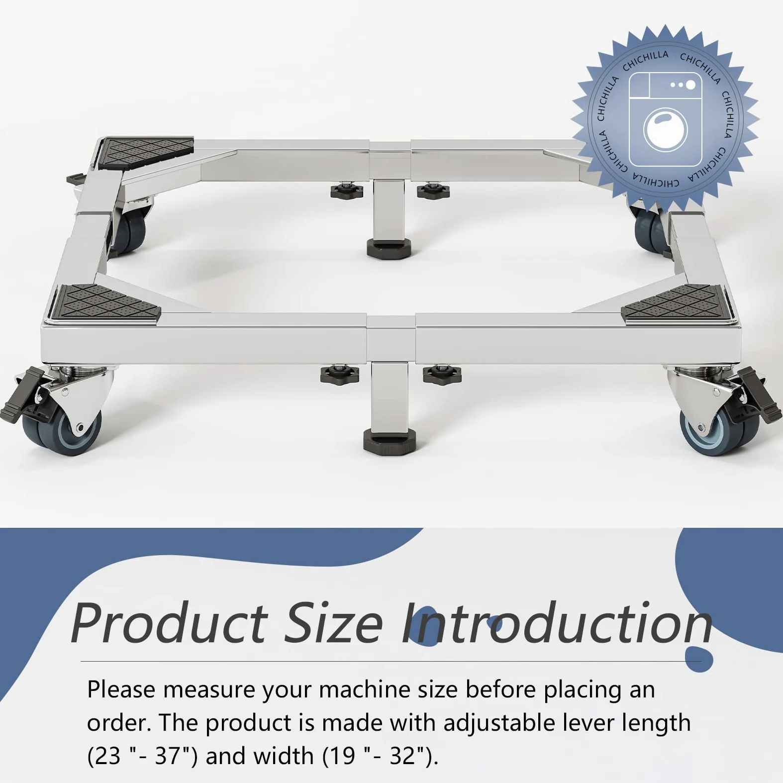 Chinchilla Base móvil de acero inoxidable resistente para nevera, soporte de lavadora con ruedas, plataforma ajustable para lavadora, nevera y secadora (grande