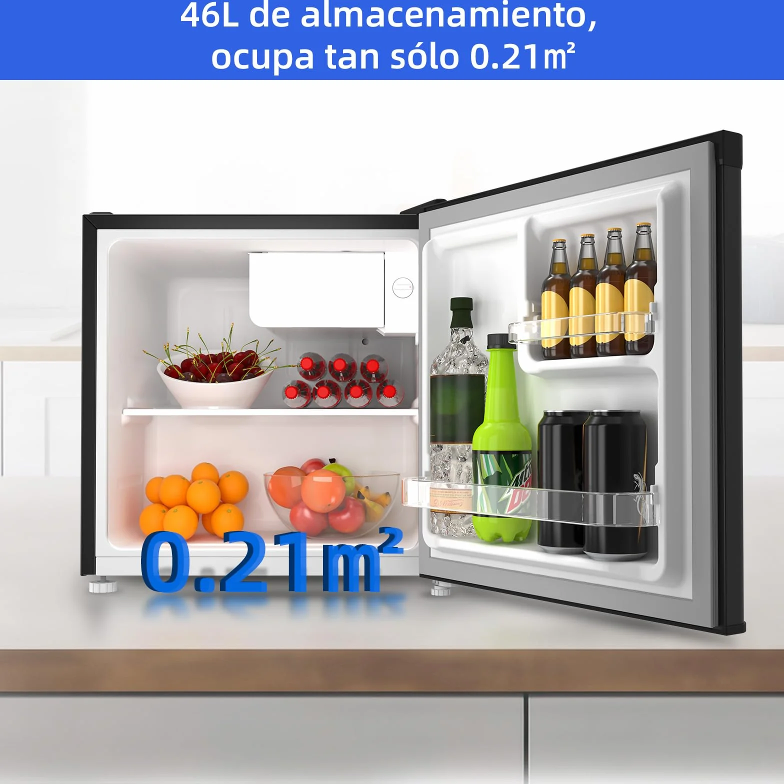CHIQ Frigorífico Minibar 46L Compresor Incorporado Botellero Congelador Puerta Reversible Negro