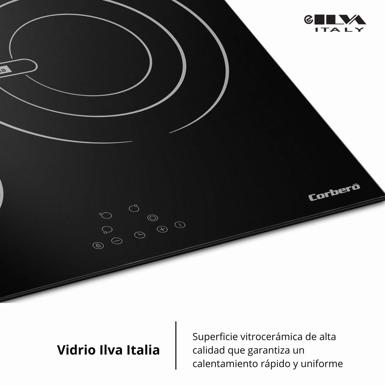 Corberó - Placa Vitrocerámica | CCVG3BL574 | 60 cm | 5700 W | 3 Zonas | Control Touch, Desconexión Automática, Bloqueo Infantil | Negro