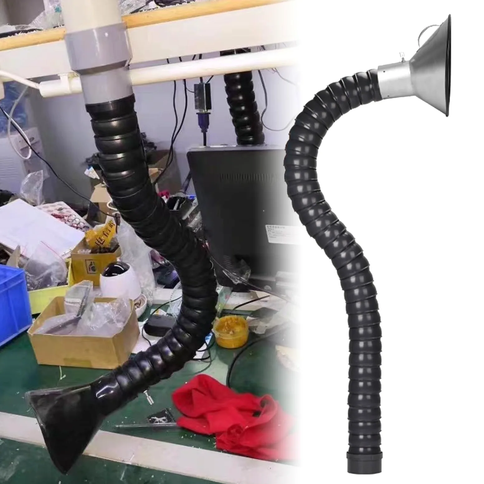 Brazo de extracción de Humos, Manguera Flexible articulada de 4" (91,44 cm) de 3, 5 o 6 pies para Extractor de Aire, Brazo de recolección de Humos y Gases con Campana para Laboratorio/fábric