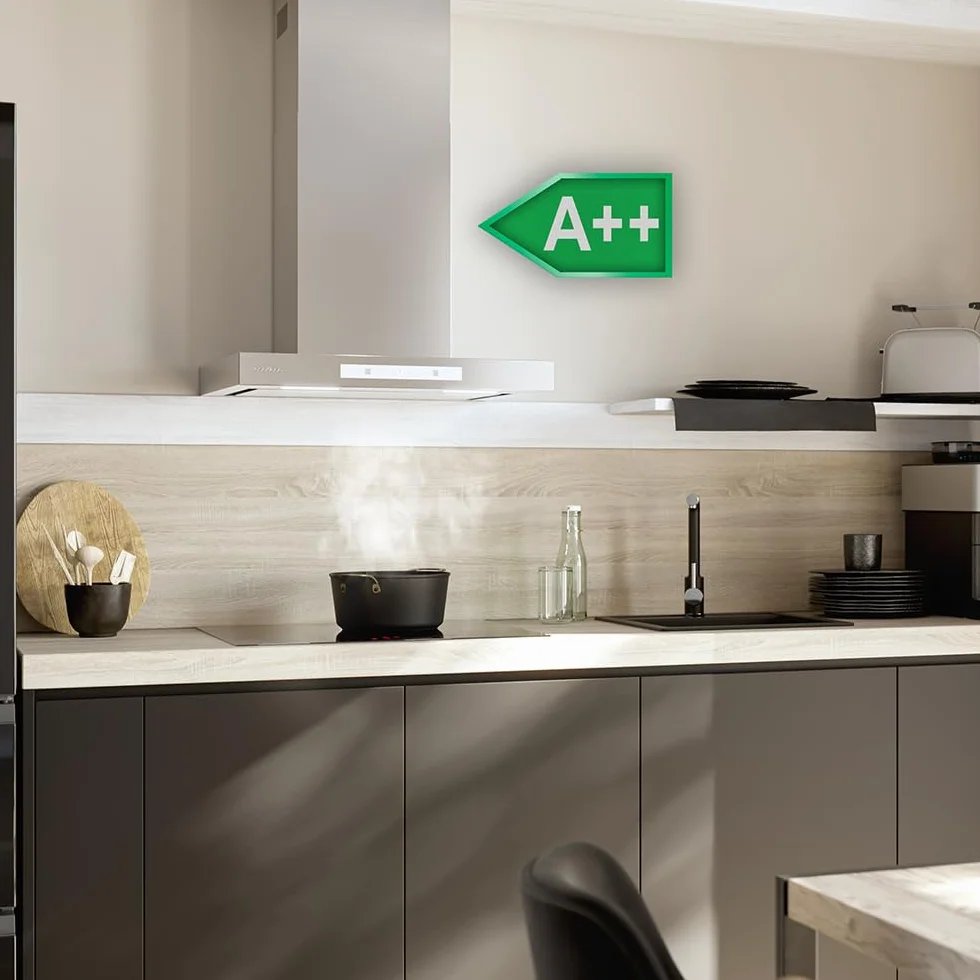 Cecotec Campana Extractora 60cm Tipo T Bolero Flux Tt 608000 Slim Glass White A++. Acabado Acero Inox Succión 800M3/H, Bajo Consumo, Display Táctil, Filtro Carbono, Hand Movement Control
