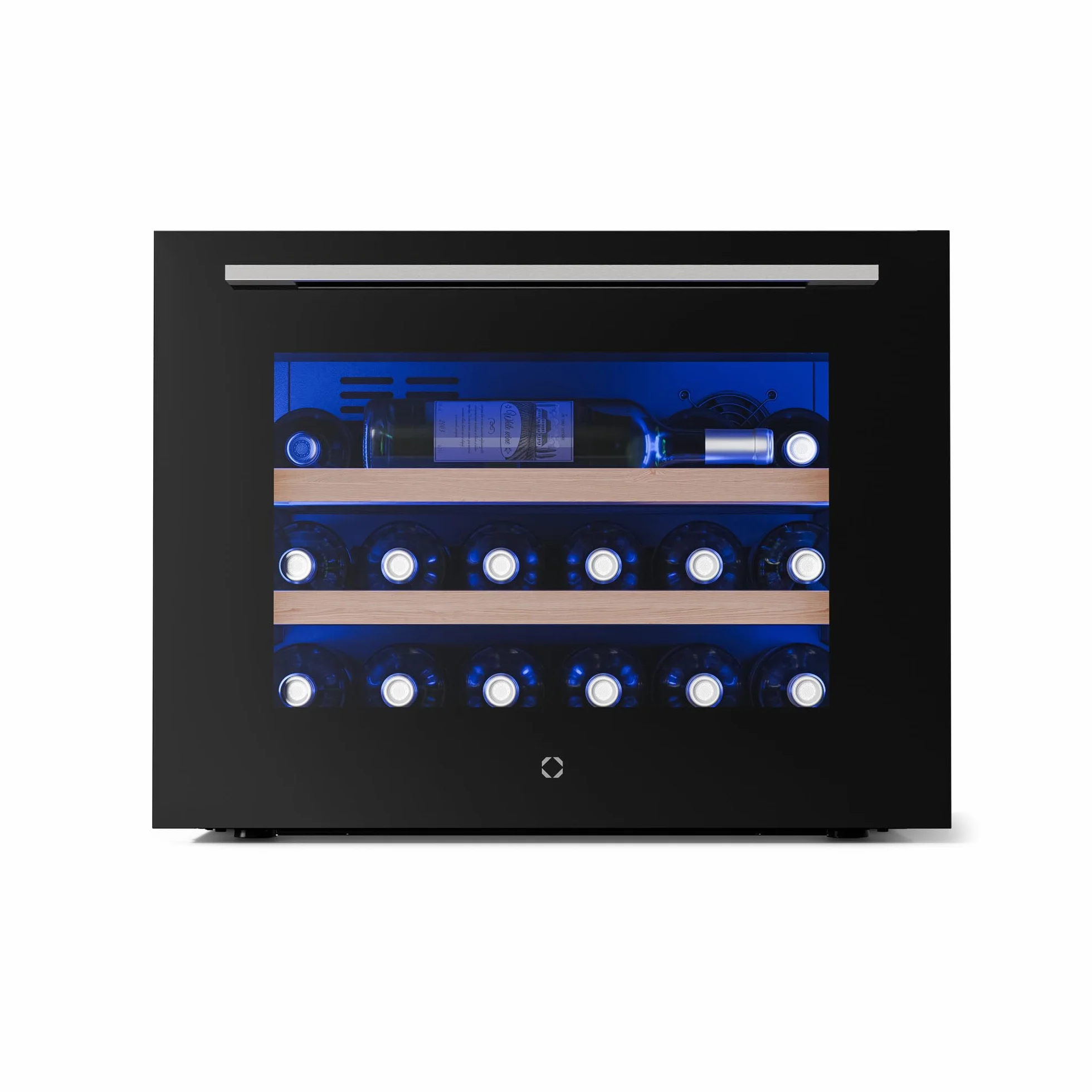 KLARSTEIN Illuminosa Vinoteca Integrable - 19 Botellas, 1 Zona, 5-20°C, LED, Control Táctil, Puerta UV, 3 Estantes Madera, Nevera Vinos Empotrable