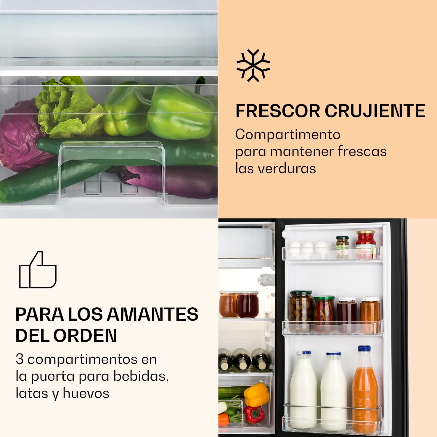 Klarstein Luminance Frost - Mininevera, Cajón para verdura, 2 baldas de vidrio, 3 compartimentos en la puerta, Eficiencia de tipo E, Temperatura ajustable, Volumen 91 litros, 45 x 84 x 48,5 cm, Negro