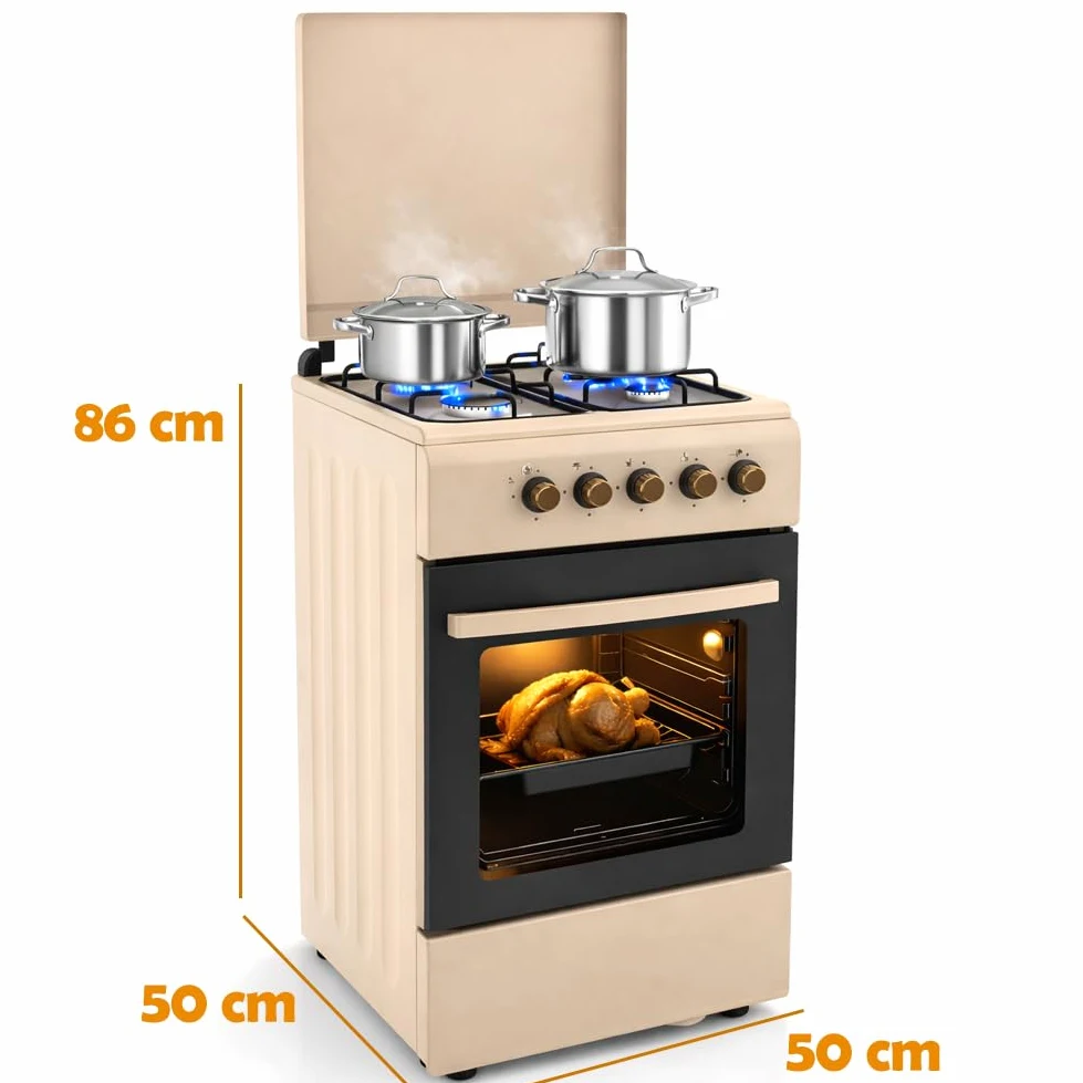 BAKAJI Cocina de exterior de alimentación a gas con horno y 4 fuegos, cocina con quemadores y parrillas extraíbles de hierro fundido con mueble y encendido ergonómico, ideal para exteriores e