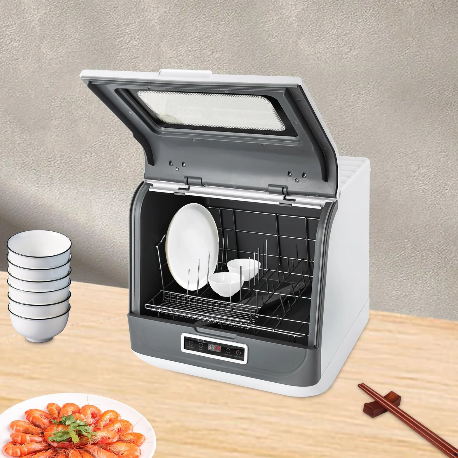 Mini lavavajillas, 800 W, IPX1, lavavajillas de mesa con 3 programas de lavado, pequeño, para oficina, camping, caravana, espacio para 12-20 cubiertos, 45 x 40 x 44,8 cm (blanco)