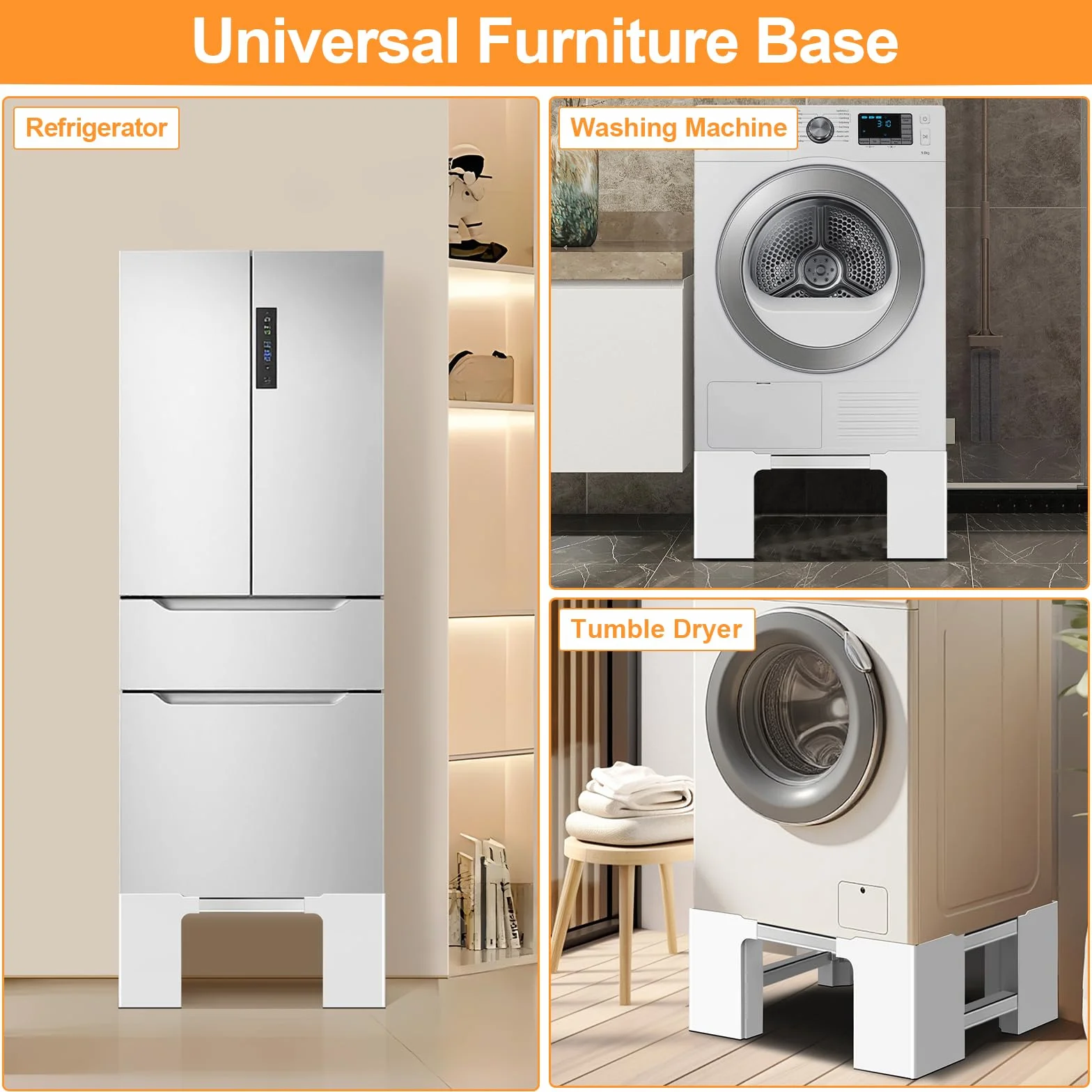 NIUXX Soporte Ajustable para Lavadoras: Base Ajustable para Muebles Pesados - 400 kg, para 46-69 cm Frigorífico/Secadoras, Soporte Lavadora Altura 23.9 cm
