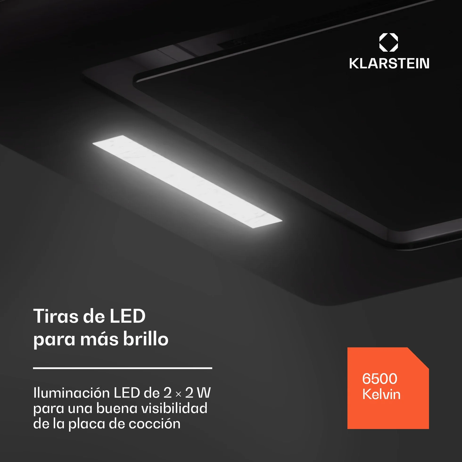 Klarstein Campana Extractora Cocina 52cm con Luces LEDs, Extractor con Filtros Anti Grasa y Panel Táctil, Campanas Extractoras con Flujo Aire 466m³/h, Extractores Cocinas