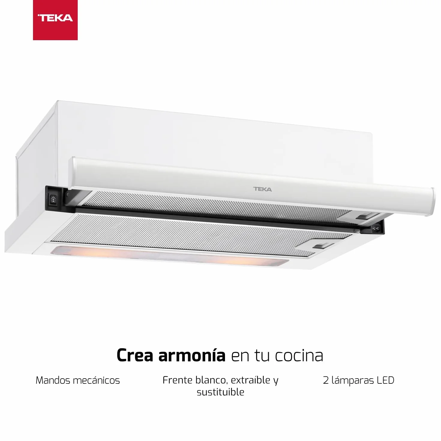 TEKA Campana Extensible 60 cm Telescópica Frente Blanco Extraíble y Sustituible, 3 Velocidades, 2 Lámparas LED, 1 Motor, 360 m3/h, Compatible con recirculación, TL 6420.2 WH