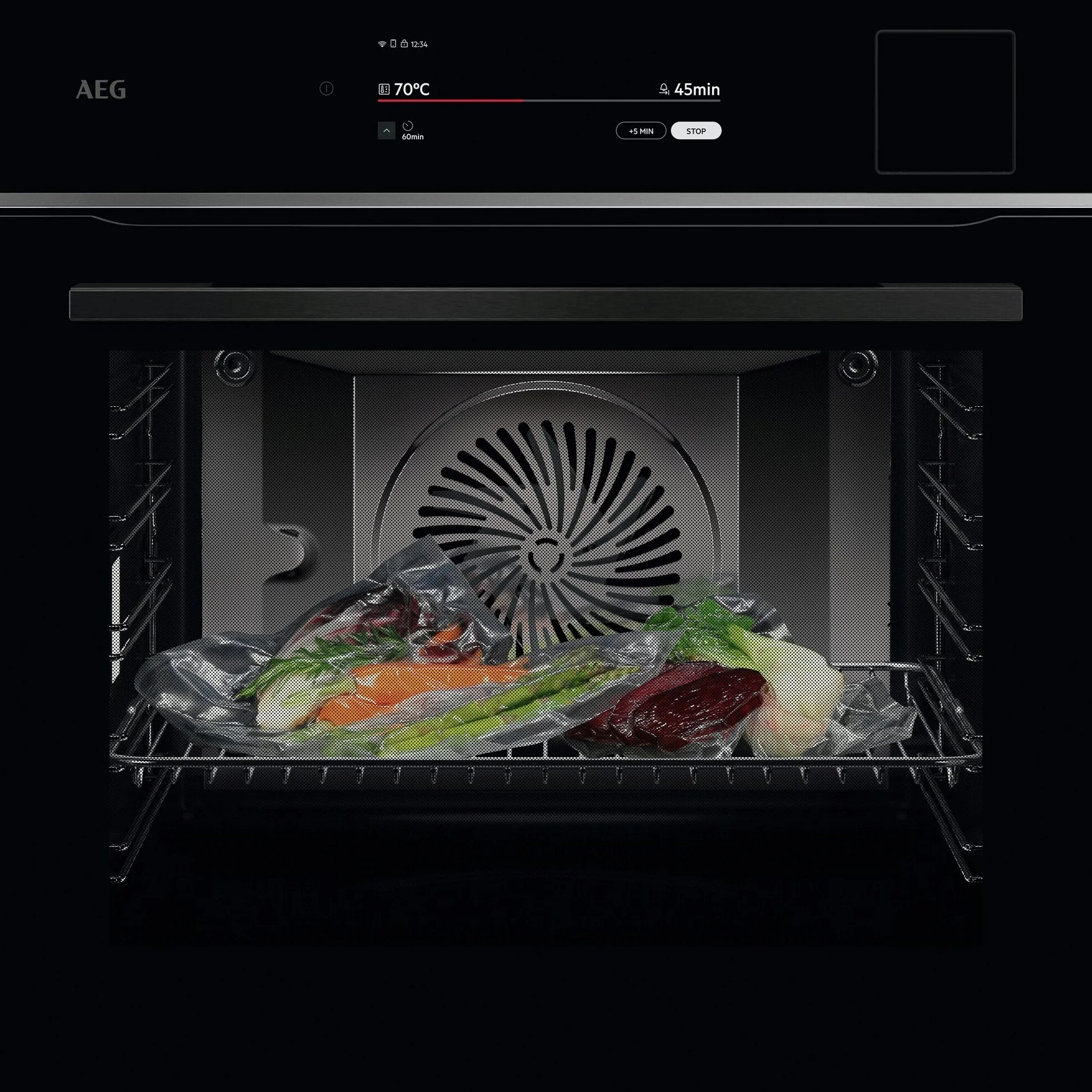 AEG Horno Multifunción TP9SB831AB 70L Limpieza a Vapor 25 Funciones Sonda Térmica Cocción a Vapor Pantalla Táctil WiFi Negro