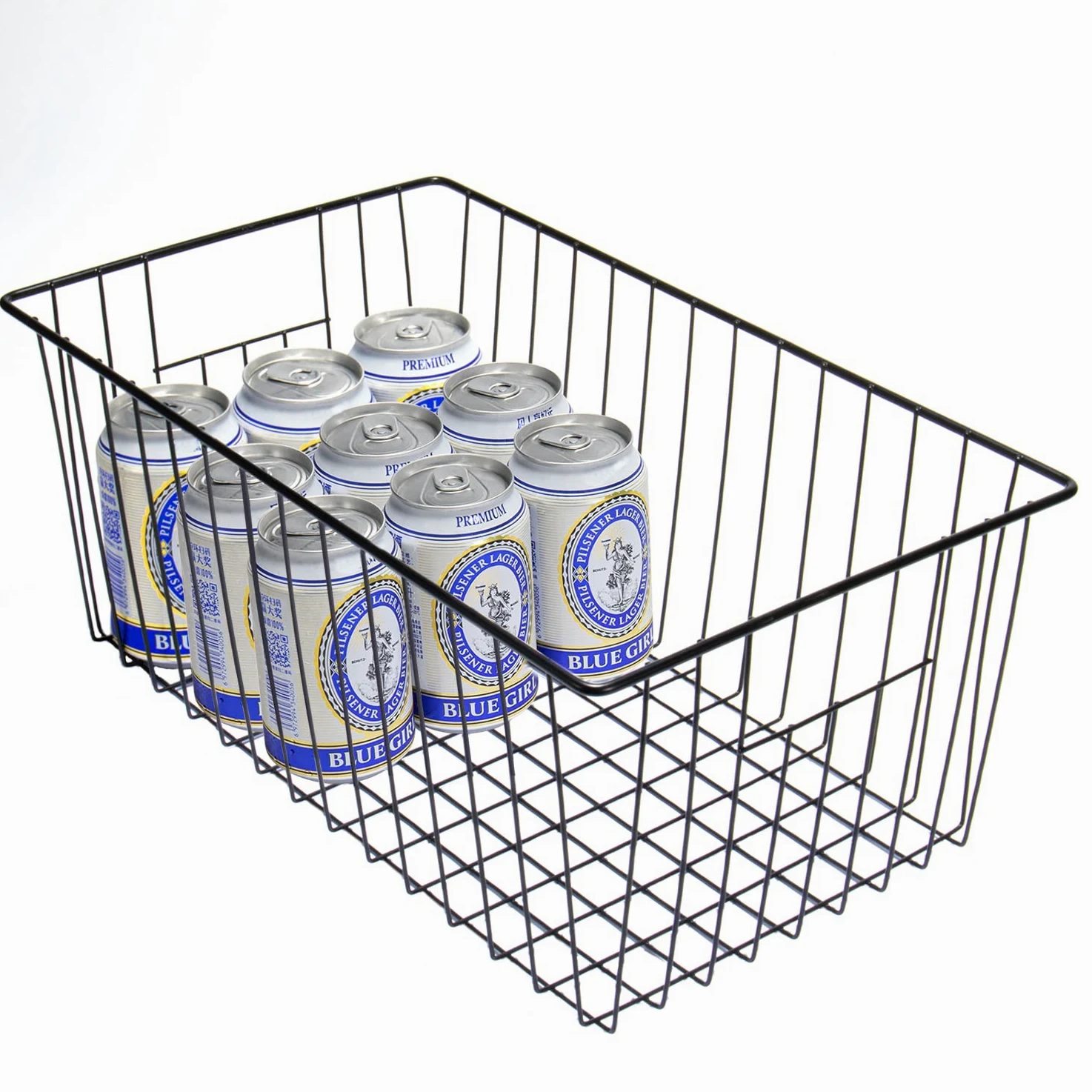 Canastas organizadoras de almacenamiento para congelador, 16 pulgadas de largo x 12 pulgadas de ancho, contenedor vertical de alambre de metal profundo con asas integradas para gabinete,