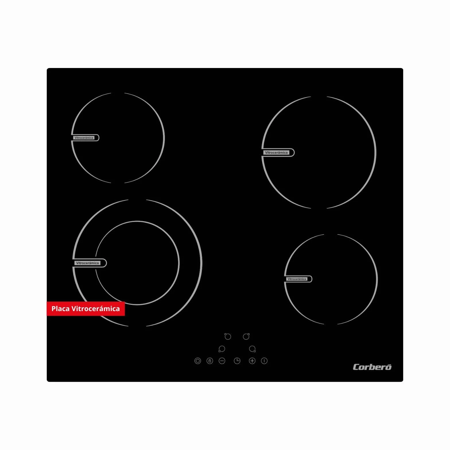 Corberó Placa Vitrocerámica CCVG4645 4 Zonas 6400W Control Táctil Negro