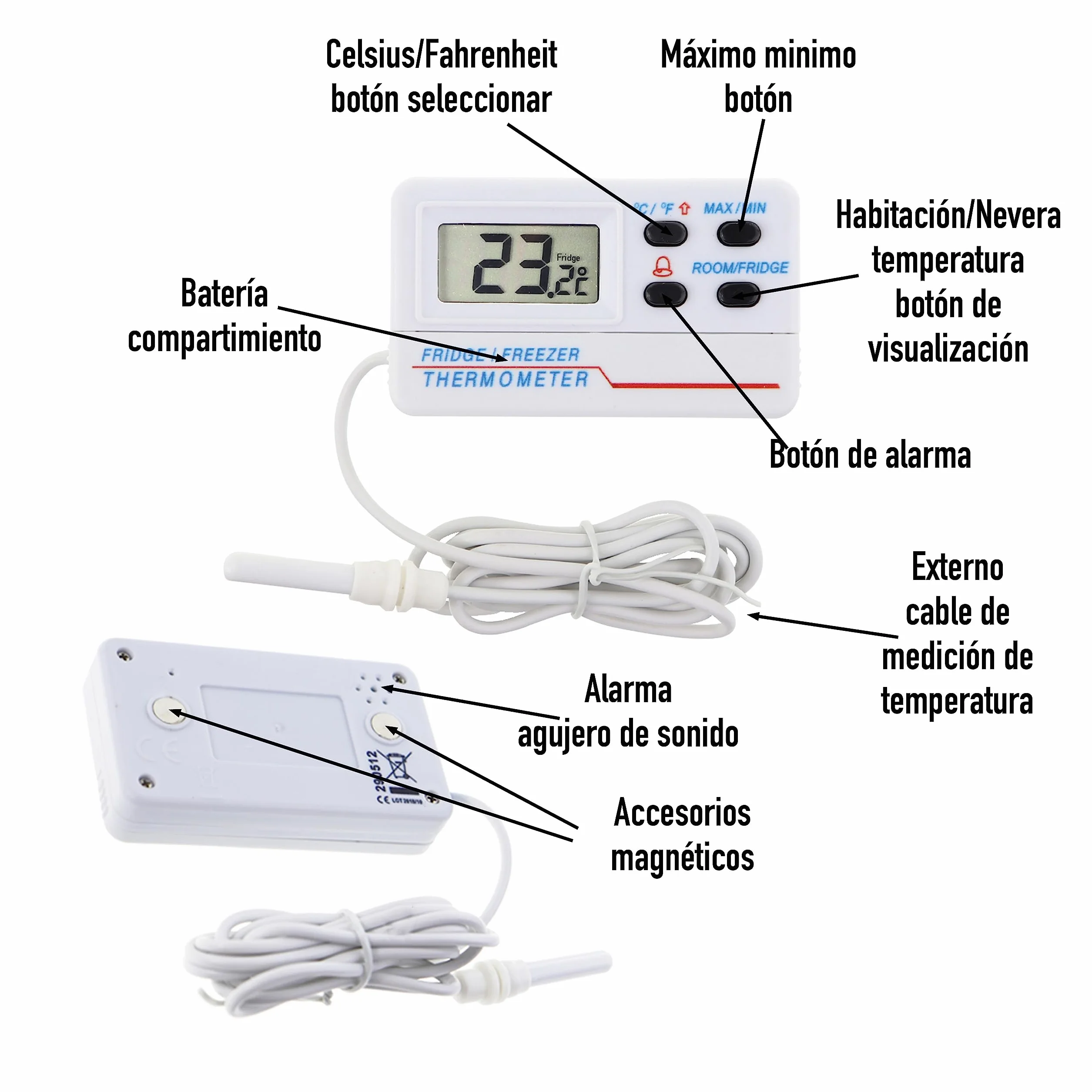 Termómetro digital calibrado para nevera y congelador con certificado de calibración trazable de 2 puntos