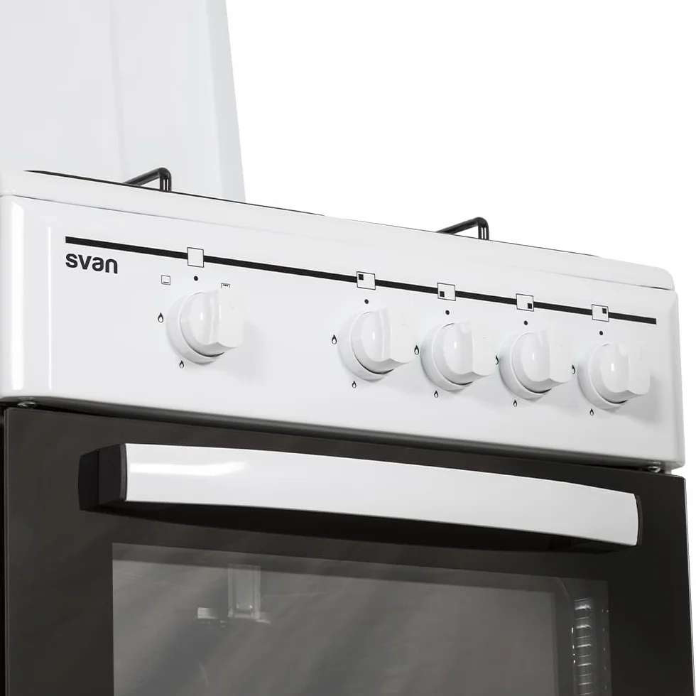Svan Cocina de Butano con Horno con Grill 55 L SKG4500TM - 4 Zonas de Cocinado, Kit Conversión Gas Natural, Acabado en Esmalte Blanco